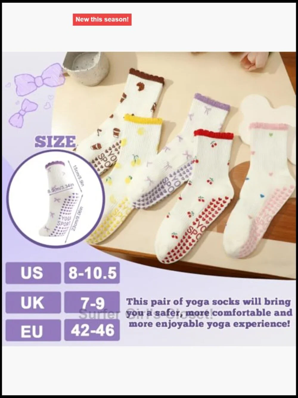 5 Pairs Non Slip Pilates Yoga Cotton Socks Ruffles Cute Embroidery